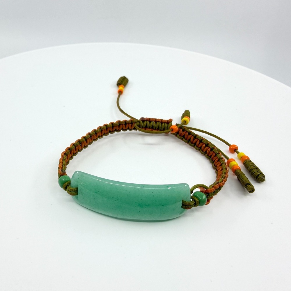 Vintage Faux Jade Aventurine Macrame Slide Bracelet Boho Y2K
